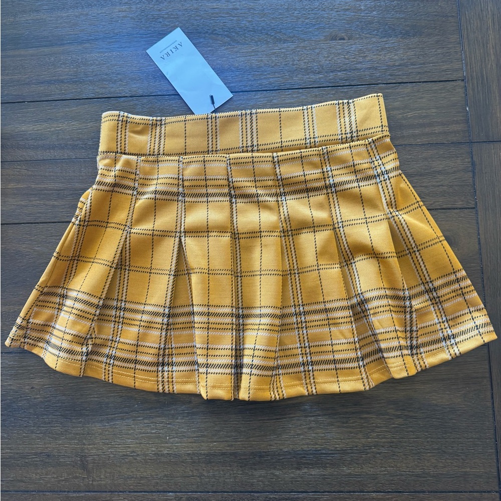 AKIRA Yellow Plaid 2 Piece Set Vest + Pleated Mini Skirt Y2K Clueless Style NWT - Picture 4 of 5